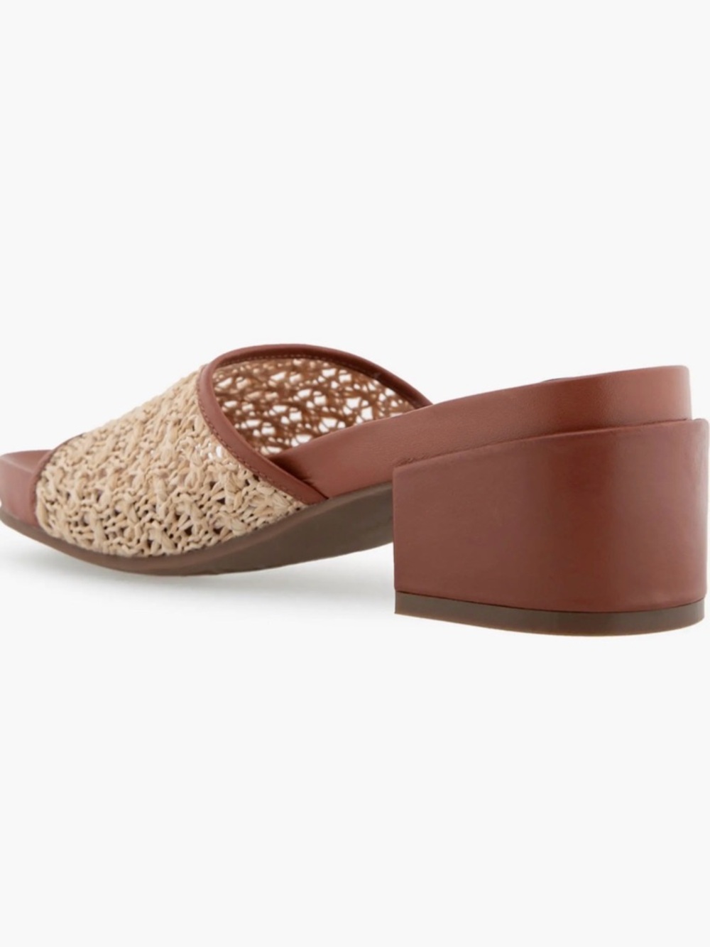 AEROSOLES Brown Leather & Natural Woven Slide Mule‎ - Picture 2 of 10